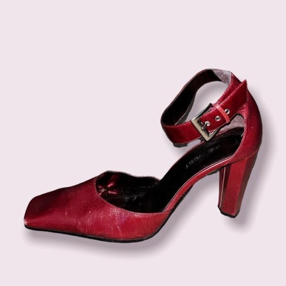 Vintage Nine West Square Toe Heels Red Y2K Ankle Strap Womens Size 9.5 - Picture 3 of 9